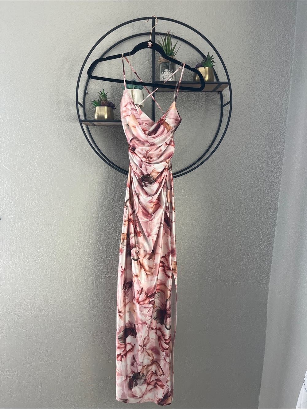 Haute Monde Pink Floral Satin Cowl Maxi Dress